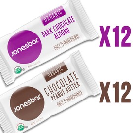 JONESBAR (Chocolate Lovers, 24 Bars (2 Boxes)) USDA Organic Fruit & Nut Bar, Non-GMO, Kosher, Vegan, Gluten Free, Simple Snack Bar