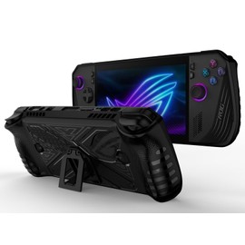 GIOPUEY Case Compatible with ASUS ROG Ally X 2024 - with Stand - Transparent PC Cover & Soft TPU Frame - Airbag Drop Protection - Black