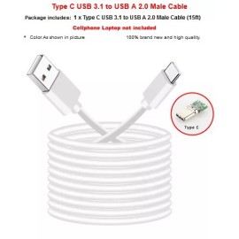 Unbranded Fast Charging Home Type C USB 3.1 to USB A 2.0 Male Cable 15ft for Android Phone