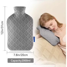 Hot Water Bottle with Soft Cover, 2L Hot Water Bag, Hot and Cold Therapies for S