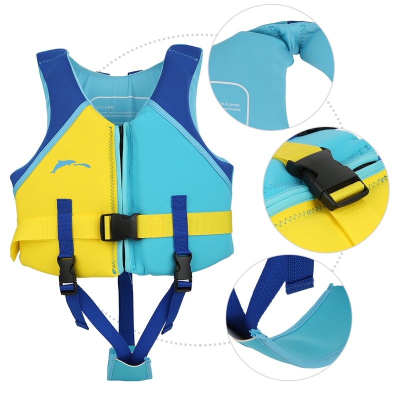 Neoprene Blue Yellow Summer Children Life Jacket Fin Buoyancy Floating