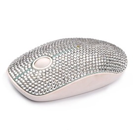 Bling Wireless Mouse Sparkly, Rhinestone Glitter Computer Mouse Wireless with USB Receiver for Girls, Bedazzled Cute Mice for Laptop, PC, Notebook, MacBook - White