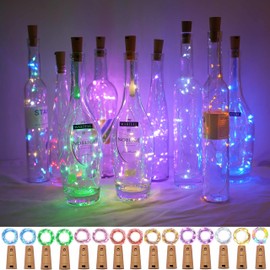 Cynzia 20 LED Wine Bottle Lights with Cork, 15 Pack Battery Operated Cork Shape Fairy Light Waterproof Mini Copper Silver Wire String Lights for Party, Wedding, Christmas, Bedroom Decoration(Colorful)