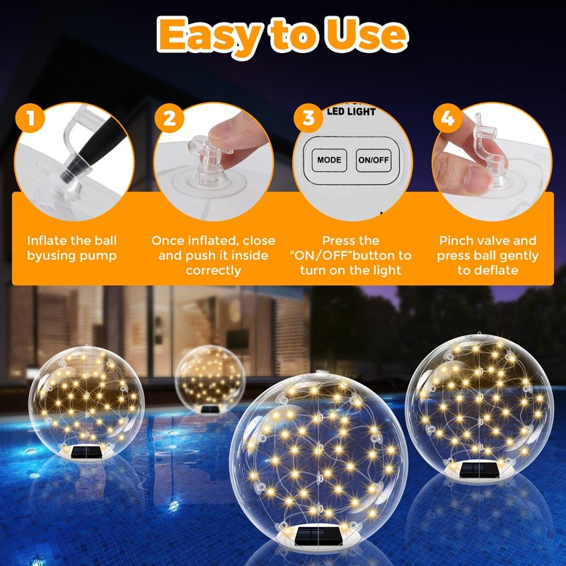 Ribgwo Floating Pool Lights Solar Powered-14in Warm White Solar Powered