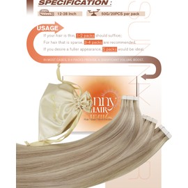 Sunny Hair Tape in Hair Extensions Human Hair Invisible Tape in Hair Extensions Straight Tape in Extensions Hair Extensions for Women 20Pcs 22inch Warm Ash Blonde with Bleach Blonde Highlights