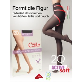 Conte elegant Conte elegant Damenstrumpfhose f1r empfindliche Haut mit Vitamin E - ACTIVE SOFT Lycra 20 DEN - Modellierende Wirkung Damen Feinstrumpfhose Strumpfhose - Einfarbig - Farbe Schwarz Gr??e 5