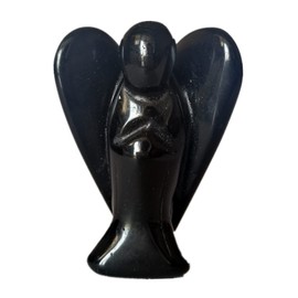 Manekieko Manekieko Natural Black Obsidian Healing Crystal Prayer Guardian Angel Statue,48mm Carving Pocket Palm Stone Figurines Decoration