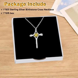 Cross Necklace for Women, 925 Sterling Silver Birthstone Cross Pendant Necklace, Sideways Cross Necklace Birthstone Jewelry Birthday Gifts for Women