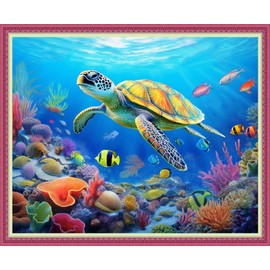 Disnesart Cross Stitch Stamped Full Embroidery Kits DIY 11CT Cotton Thread Printed DIY Needlepoint Kits Craft Needlework Set Cross-Stitch Stamped Sets-Turtle Underwater World 16x20 inch