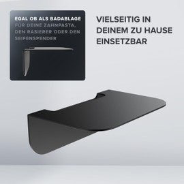 ovimar Gimsoya Bathroom Shelf | Stainless Steel | Matte Black | No Drilling | Matte Black | Hanging in the Bathroom or Kitchen | for Storage or as a Small Shelf of Various Bathroom Utensils or