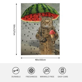 HGOD DESIGNS Funny Animal Cat Throw Blanket The cute cat is holding an umbrella in one paw and fruit ice cream in other Soft Blankets and Throws 100x130cm Caring for Women Men
