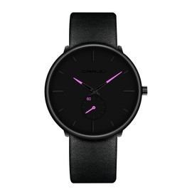 FIZILI Mens Watches Ultra-Thin Minimalist Waterproof-Fashion Wrist Watch for Men Unisex Dress with Leather Band-Purple Hands