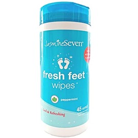 Fresh Feet Wipes - Peppermint - 45-count Resealable Canister (Natural Foot and Body Wet Wipes) - by Jasmine Seven