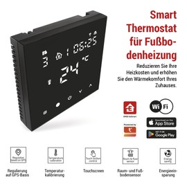 EMOS GoSmart WiFi Room Thermostat for Underfloor Heating with App - Programmable Smart Thermostat Including Floor Sensor, Adjustable Hysteresis - Compatible with Tuya, Smart Life, Alexa, Google
