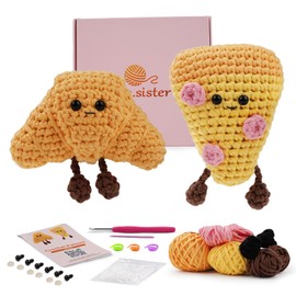 Crochet Kit, Beginner Pizza and Croissant Crochet Kit, Complete Amigurumi Starter Set with Video Tutorials with Video Tutorials, Complete DIY Yarn Craft Gift for Children and Adults