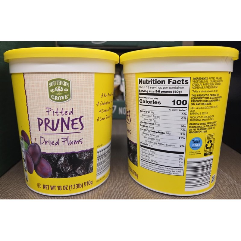 Southern Grove Pitted Prunes Dried Plums 18oz 510g (Two Jars)