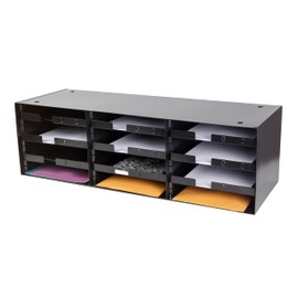 Huron Organizer Horizontal 12 Slot Sort Rack Desk File Literature Organizer for Office Home, Classroom, Black Commercial Grade Steel