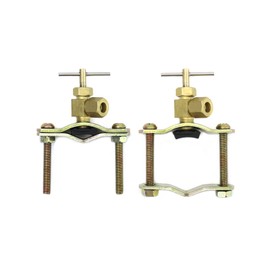 QWORK Self-Tapping Saddle Valve, Pack of 2, Copper Needle Valve with 1/4" Compression Outlet, Fit 3/8" to 1-1/4" OD Tube