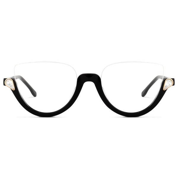 Zeelool Stylish Semi-rimless Cat Eye Glasses Frame for Women with Non-prescription Clear Lens Felicia VHP0189, Vhp0189-10 Red, Medium