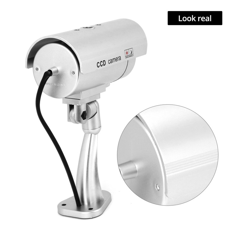 QWORK® 2 Pack Silver Dummy Security Cameras with Red Flashing