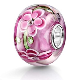 Charm Zirconia 925 Silver Beads Flowers XXL Materia - 1524# Element 12 x 15 mm Beads Murano Glas Red Magenta