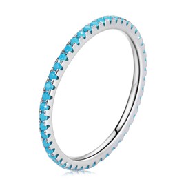 WOSTU 925 Sterling Silver Ring Eternity Turquoise Stackable Band Ring Tarnish Resistant Wedding Band for Women Men Multi Colors Statement Ring Comfort Fit Ring Gifts for 1.5mm Ring Size 9 Blue,