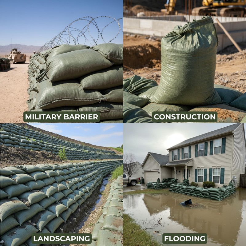 Empty Sandbags Military Green with Ties (Bundle of 10) 14"