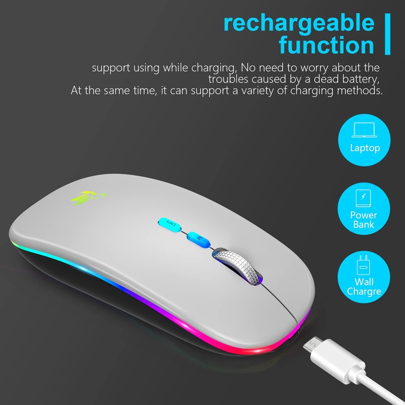 HOTLIFE LED Wireless Mouse, Slim Rechargeable Bluetooth Mouse, 2.4G Portable