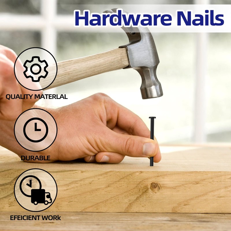 Etauwe 2-1/2 Inch Black Hardware Nails, Carbon Steel Flat Nails,