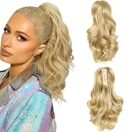 XFSRG Haarverlängerung Clip‑In Pferdeschwanz 12 Zoll Lockige & Wellige Ponytail Extensions Synthetisches Hitzebeständiges Haarteil für Voluminöse Pferdeschwanz‑Looks （Gold）