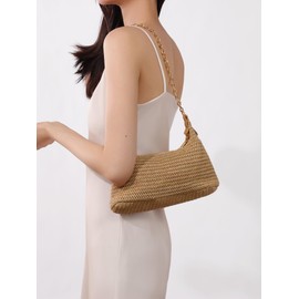 GOLDTIMO Women's Straw Woven Beach Bag Summer Vacation Shoulder Purse, Brown