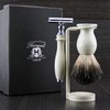 Shaving Gift Set with Shaver, Black Badger Brush and Stand,
