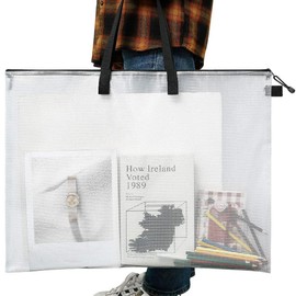 Oaygat 24x36 Inch Bulletin Board Storage Bag Art Portfolio Chart Bag Waterproof Handle Poster Organizer Portfolios Carrying Portfolio Case for Poster and Art Mesh Transparent Handbag Files Tote Bag