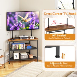 23" to 60" Floor Corner TV Stand For Bedroom With Mount, Universal Corner TV Desk Table With Storage Shelves For Bedroom Small Space,Rustic Television Stands Desk,Heavy Duty Structure,Adjustable Feet