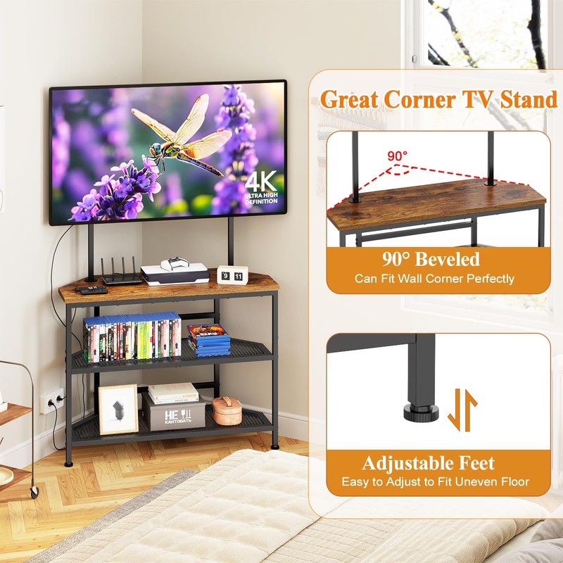 23" to 60" Floor Corner TV Stand For Bedroom With