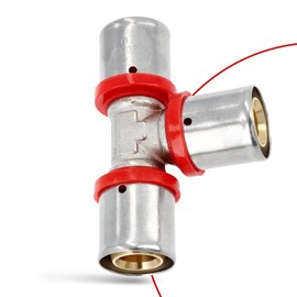 T-Piece PEX Press Fitting 20 x 20 x 20 mm with Sealing Rings Oring for Aluminium Composite Pipe, Multilayer Composite Pipe, Heating Sanitary Systems, Drinking Water Installation, Tightness 10 Bar