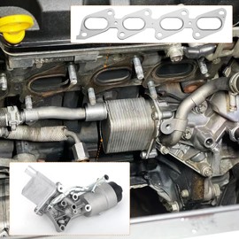 Engine Oil Cooler Filter Housing Assembly Adapter with Exhaust Manifold Gasket, Compatible with Chevy Buick Vehicle 2011-2015 Cruze, 2012-2020 Sonic, 2013-2021 Trax, 2013-2021 Encore, Replace#55566784