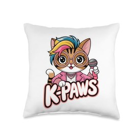 K-Paws Cat K-Pop Idol Punny Design for K-Pop Fans Throw Pillow