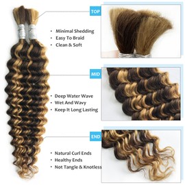 Human Braiding Hair For Boho Braids 16 Inch High Light Blonde And Natural Brown Deep Wave Bulk Human Hair For Braiding