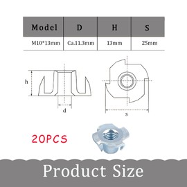 Pack of 20 drive-in nuts M10, screw-in nuts, threaded insert, threaded sleeve, special drive-in nut, serrated nut, impact nuts carbon steel with drive-in tips