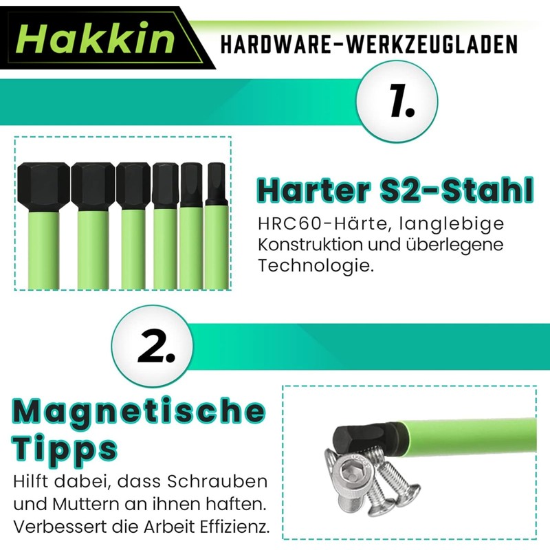 Hakkin 100 mm Hex Bits Set Long 11 Pieces Hex
