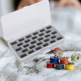28-Slot Transparent Plastic Bobbin Case Organizer, Empty Thread Spools Storage Box with Cover for Sewing Machine Accessories Gasket Hollow Septum