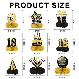 Homiliky Black Gold Birthday Party Decorations - 9 Pieces Honeycomb Centerpieces for Table, Cheers to 18th 30th 40th Birthday Supplies (18)