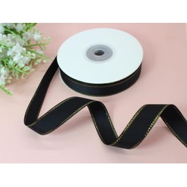 JESEP YONG 5/8 inch Black Grosgrain Ribbon with Golden Weft Edges-20 Yards Craft Gift Wrapping Ribbon Roll for Bows-Christmas Home Decor-Wedding-Party Decoration (JS267)