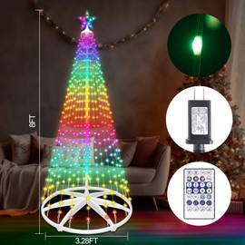 8ft 388 LED Smart LED Christmas Cone Tree Light, Lighted Artificial Tree with Star Topper, Music Sync with Remote APP Control, DIY RGB Light Show Trees for Xmas Indoor Outdoor Decorations