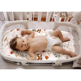 4 Pack Bassinet Sheets Woodland Forest Animals Wood Neutral Unisex Fitted Baby Bassinet Sheets Set for Standard Bassinets for Baby Boys or Girls