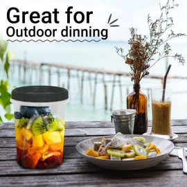 [Negro – Paquete de 12] Recipientes herméticos con tapas, cierre giratorio, almacenamiento de alimentos transparente para preparación de comidas, aperitivos y sobras, congelador y microondas, apilables, resistentes a fugas y 12 unidades Juego (32 onzas)