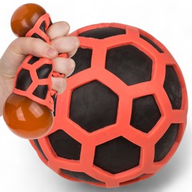 MIJOMA Rubbery Squeeze Ball - Anti-Stress Ball in Colourful Rubber Net, Fun & Relaxation for Young and Old, Toy Against Stress, Diameter 8 cm (Orange Edition)