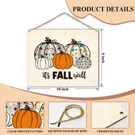 Pumpkin Decor Wood Plaque Front Door Sign Wall Decor - It's Fall Y'all, Housewarming Gifts for Friends Coworker, Wall Hanging Decor for Farmhouse Office Garden, Home Decor Fall Decorations -07