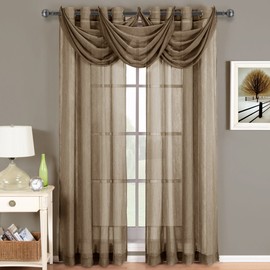 Abri Mocha Grommet Crushed Sheer Curtain Panel, 50x84 inches, by Royal Hotel